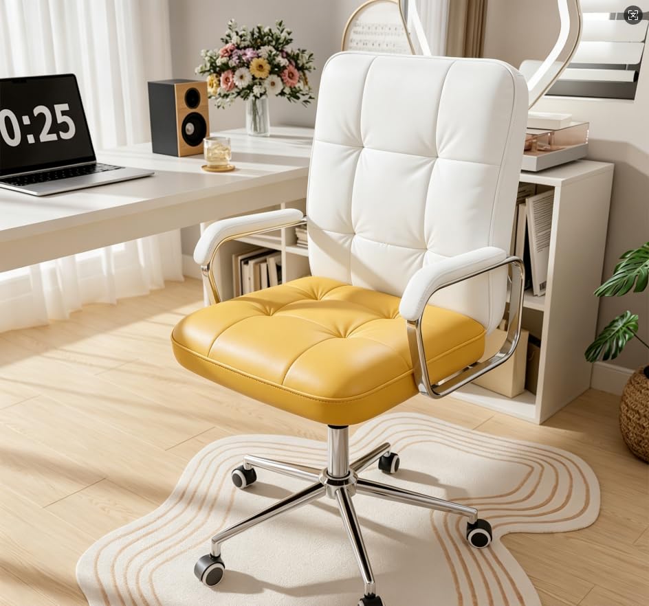 HomeZeer Yellow Office Chair with Soft Leather, Swivel Computer Home Office Desk Chair with Wheels and Padded Arms, Adjustable Height and Tilt