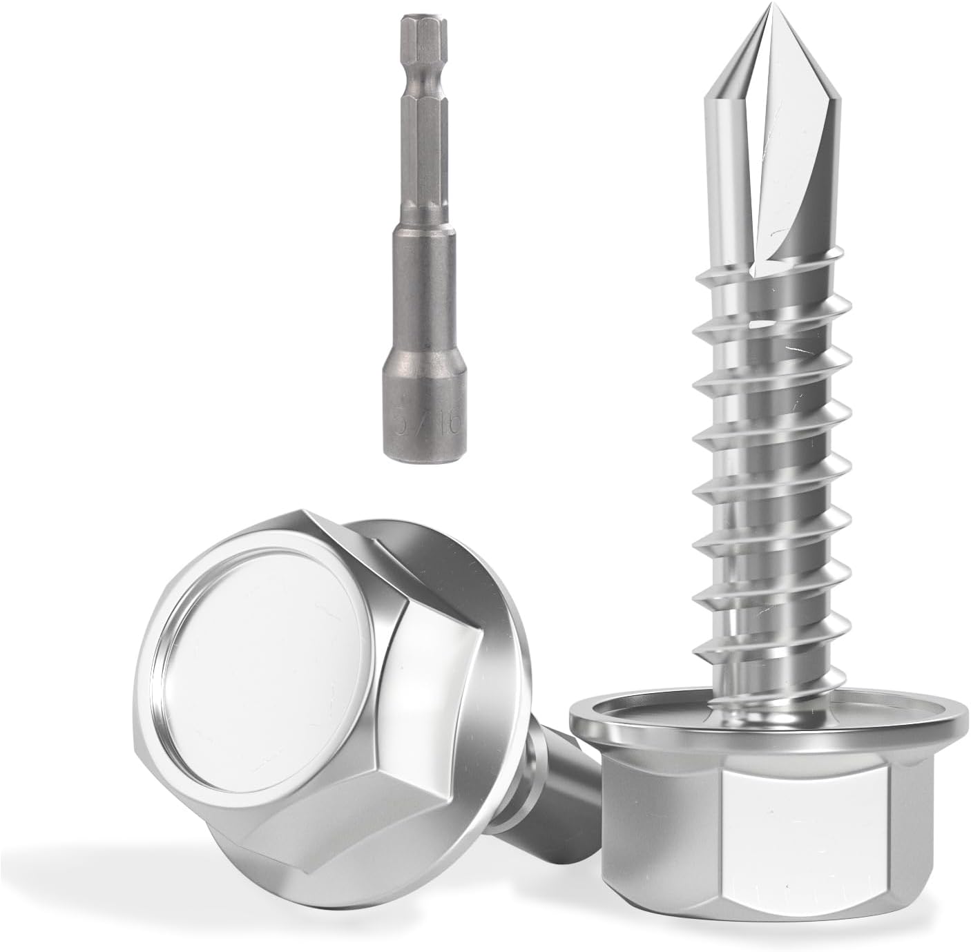 VGBUY 132pcs Self Drilling Screws for Metal,#10 x 3/4 Inch 410 Stainless Steel Self Tapping Sheet Metal Screws,Self Tapping Screws for Metal,Hex Washer Head