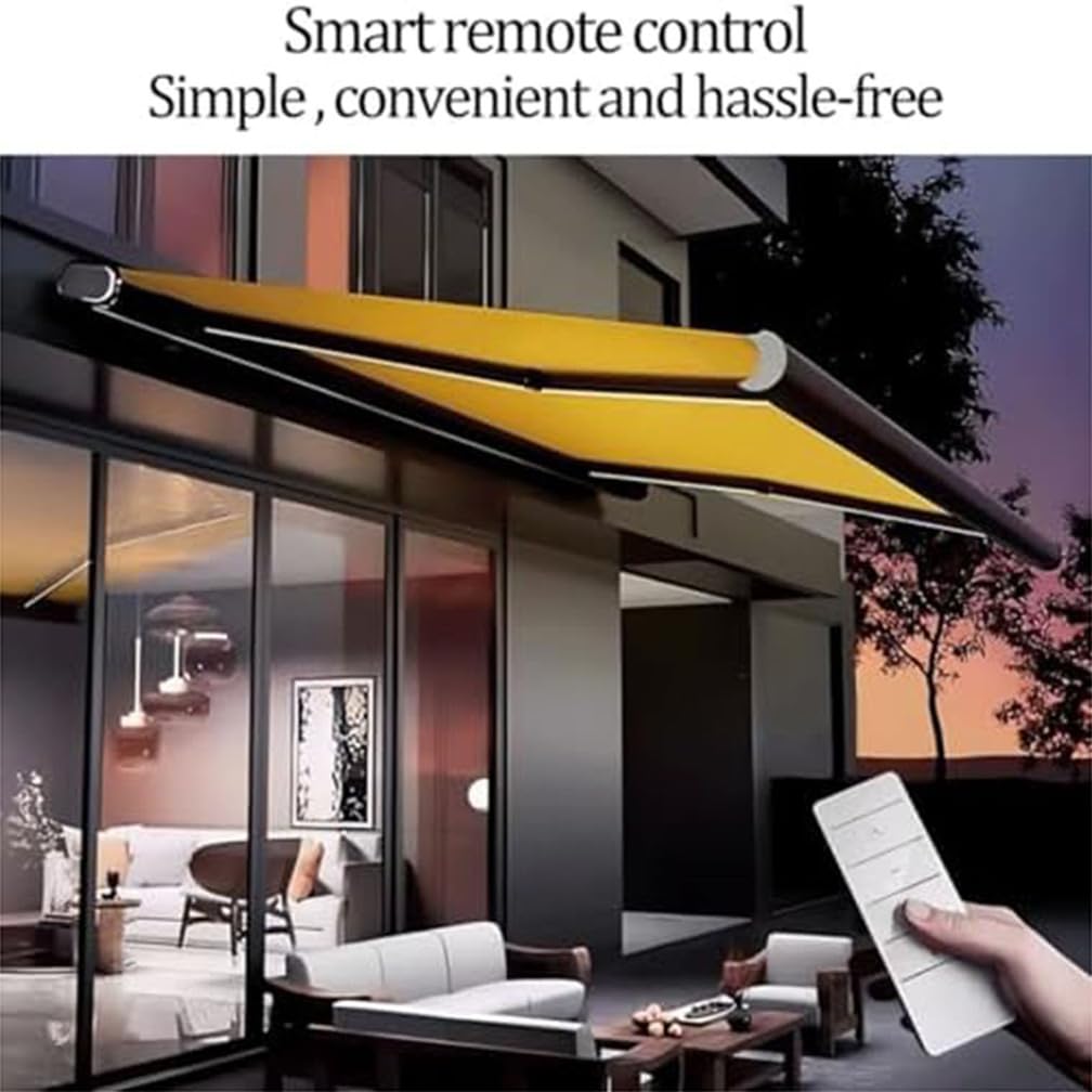 Tenda elettrica retrattile per patio, con telecomando e luce LED, resistente ai raggi UV e all'acqua, con telaio in alluminio, per interni ed esterni