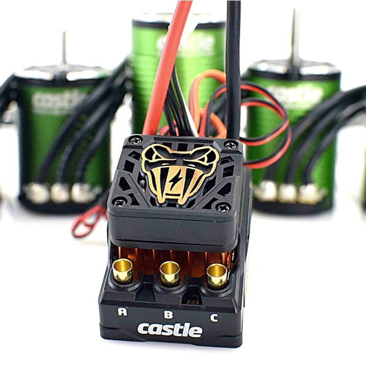 Castle Creations Copperhead 10 1410-3800KV 5mm Shaft SENSORED Combo, Black, Green