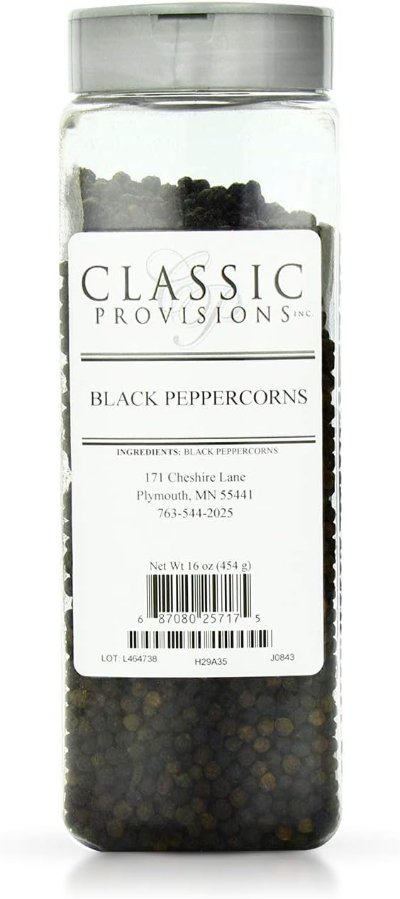 Classic Provisions SpicesBlack Peppercorns Whole - 16oz - Ideal for Soup, Meat, Vegetables, Spice Blends and More, Peppercorn, Black Whole