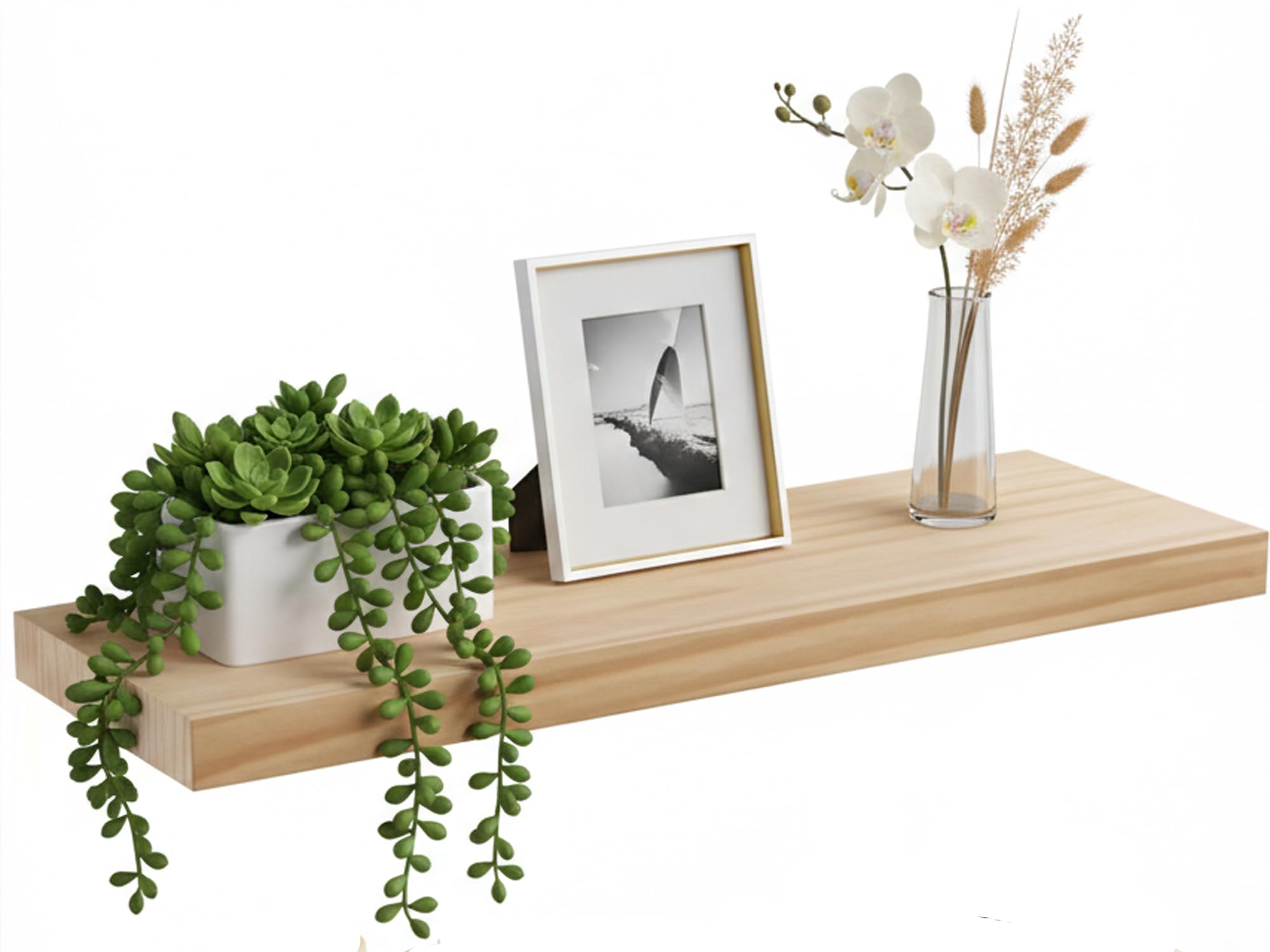 Floating Shelves Set of 2, 12x6 Inch Solid Pine Wood Wall Shelves, for Living Room, Bedroom, Bathroom, Kitchen Décor, Wall Mounted Shelf, Wall Mounted Storage Shelf.-image-0