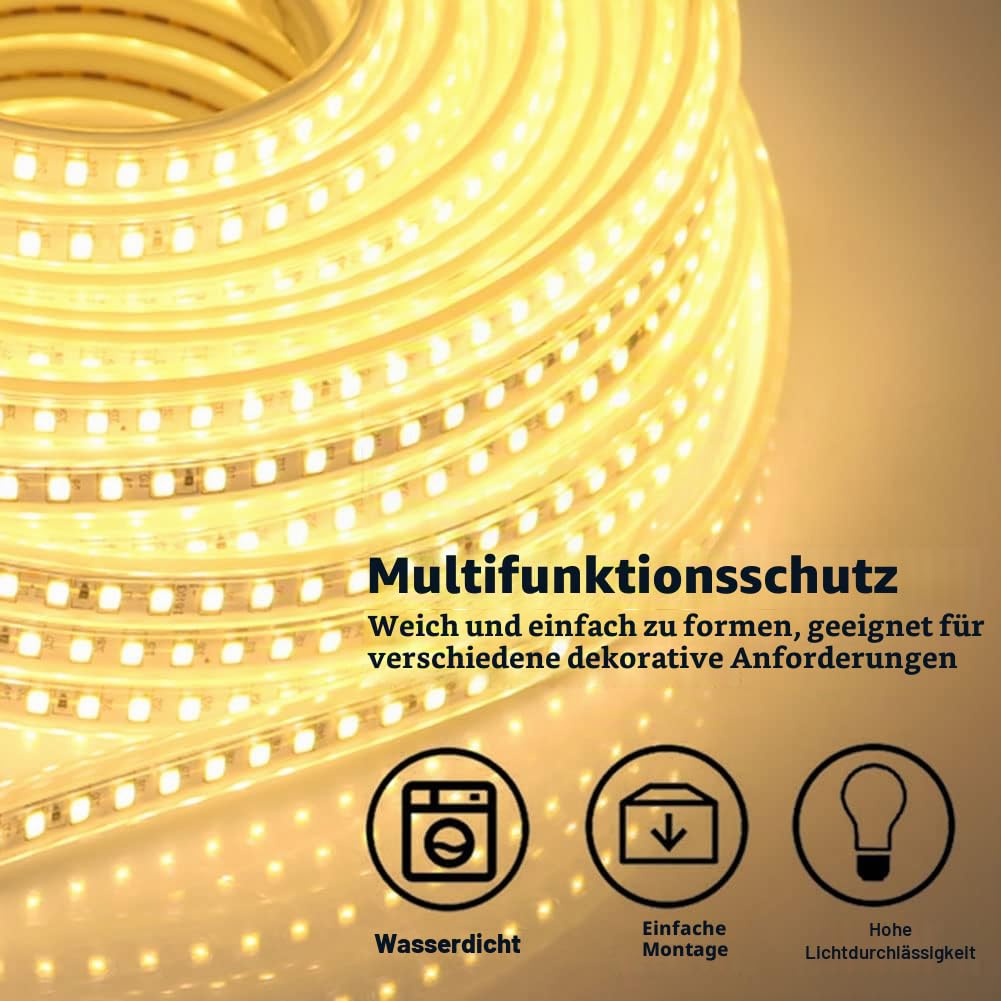 pcning 220V 230V IP67 LED Streifen 6M 3000K Warmweiss Flexibler Band SMD 5730 120 led/m Outdoor and Indoor Strip Light (Warmweiss, 6)