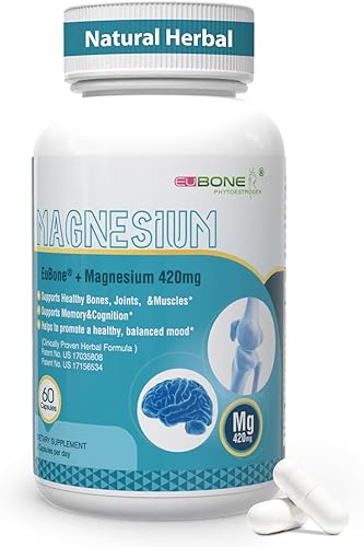 Óxido de magnesio y glicinato extra fuerte 420 mg, suplemento de magnesio de alta absorción con EuBone y manganeso, apoya la salud muscular,