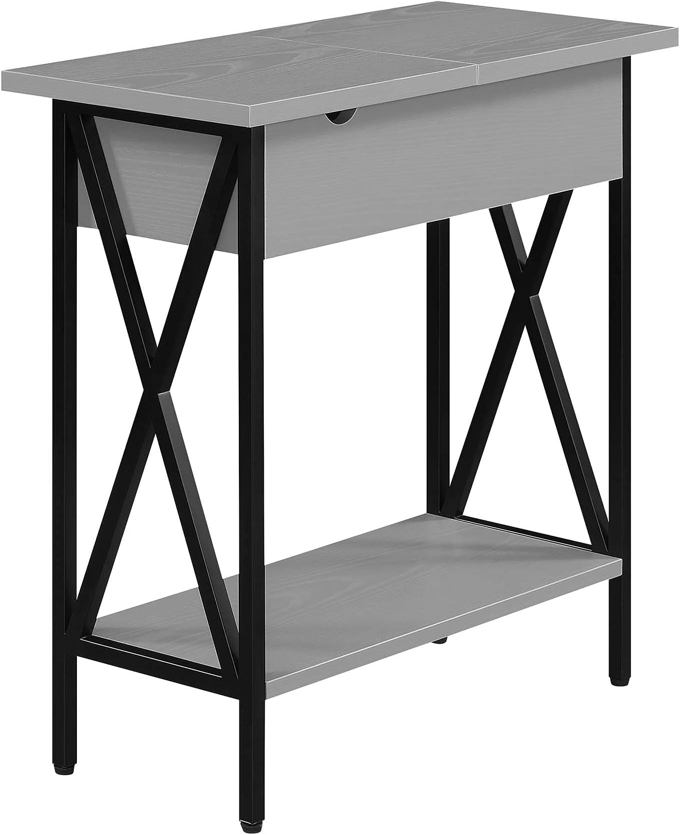 Convenience Concepts Tucson Flip Top End Table with Charging Station 23.75" - Modern Living Room Table with Storage Shelf, Side Table Side Table, Gray/Black