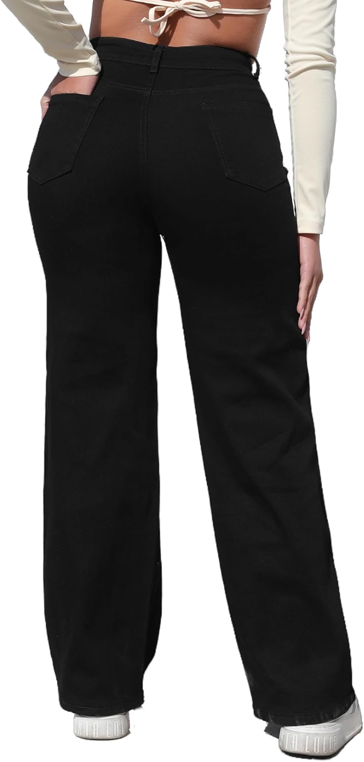 THUNDER STAR Womens High Waisted Wide Leg Jeans Stretchy Distressed Denim Pants - Image 6