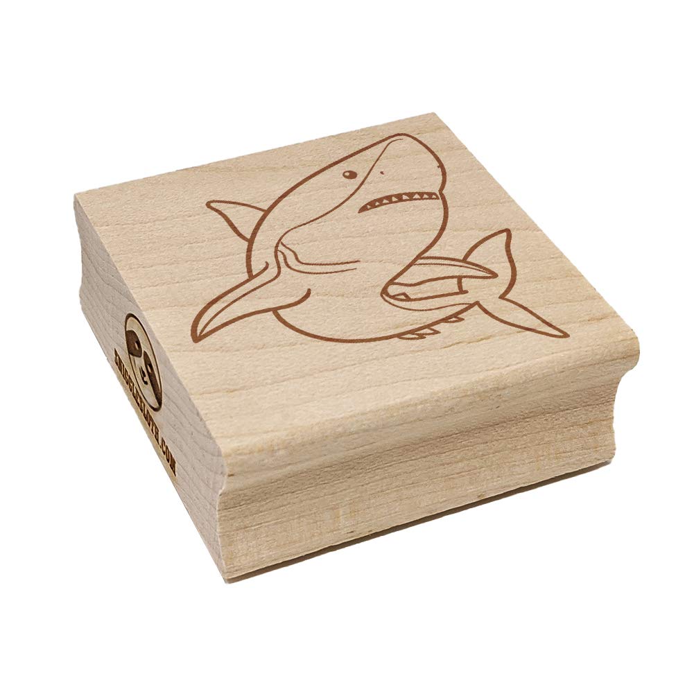 Powerful Great White Shark Square Rubber Stamp for Stamping Crafting - 1.25in Small