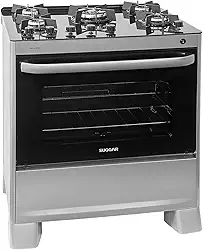 SUGGAR FOGÃO MAX GLASS PRATA MESA DE VIDRO 5 BOCAS TRIPLA CHAMA TREMPE 6 APOIOS ACENDIMENTO AUTOMÁTICO FGVMG510PRIX