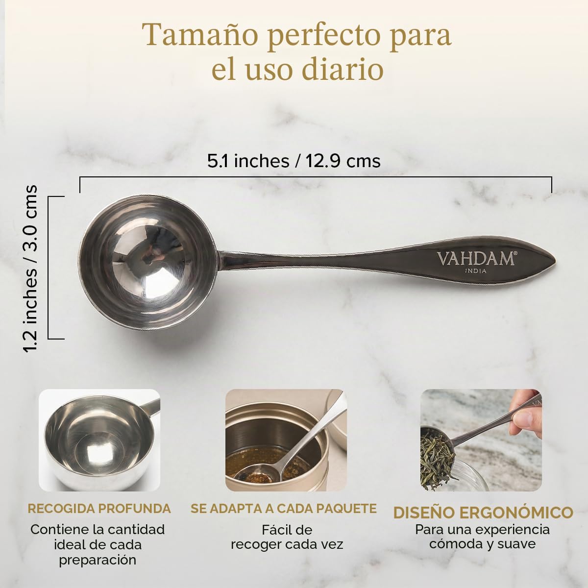 VAHDAM, Cuchara de té Perfect Serve | Cucharas de té de acero inoxidable | Cuchara mini de medición perfecta para preparar