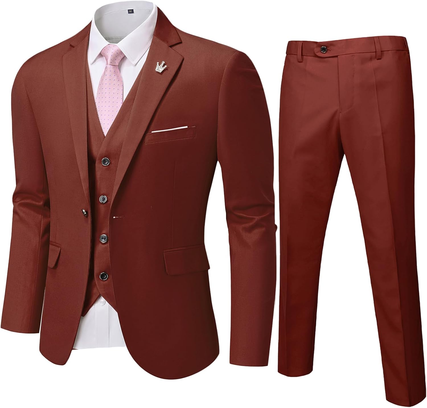 MY'S Men's 3 Piece Slim Fit Suit Set, One Button Solid Jacket Vest Pants... - Picture 67 of 138
