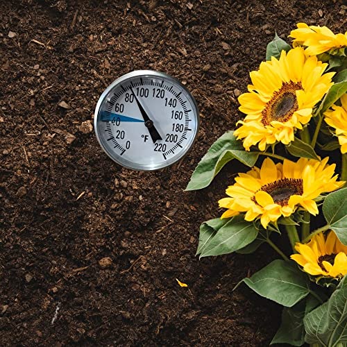 Premium Stainless Steel Soil Thermometer For Backyard Composting - 1.5 Inch Diameter 0-220 Fahrenheit Dial, 5” Inch Temperature Probe For Indoor And Outdoor Gardening #TOP6