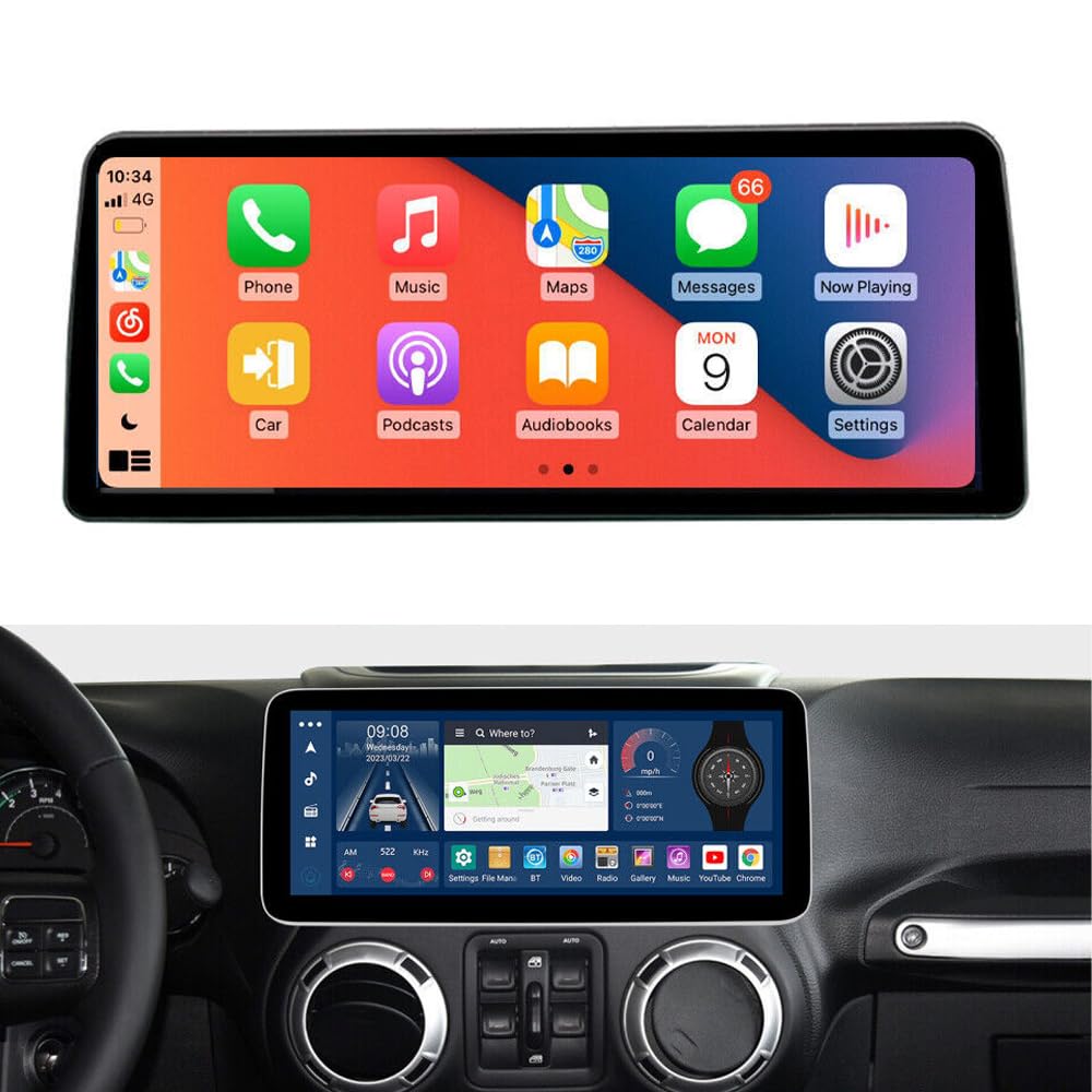 GOJOHO Andriod 12 for Jeep Wrangler Patriot Compass JK Grand Cherokee Dodge Ram Chrysler Stereo upgrade 12.3" Touchscreen Built-in Bluetooth CarPlay Android Auto Free Backup Camera (6GB RAM+128GB ROM)