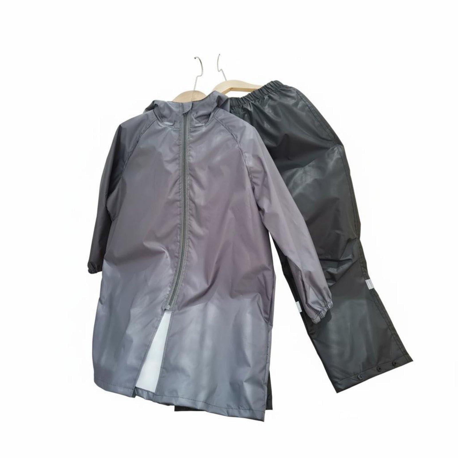 CALANDIS 2 Pieces Kids 2-Piece Rain Suit Waterproof Children's Raincoat and Pants Set Hooded Raincoat and Pants Set for Young Children, Outdoor, Camping 160 Gray Black-picture-19