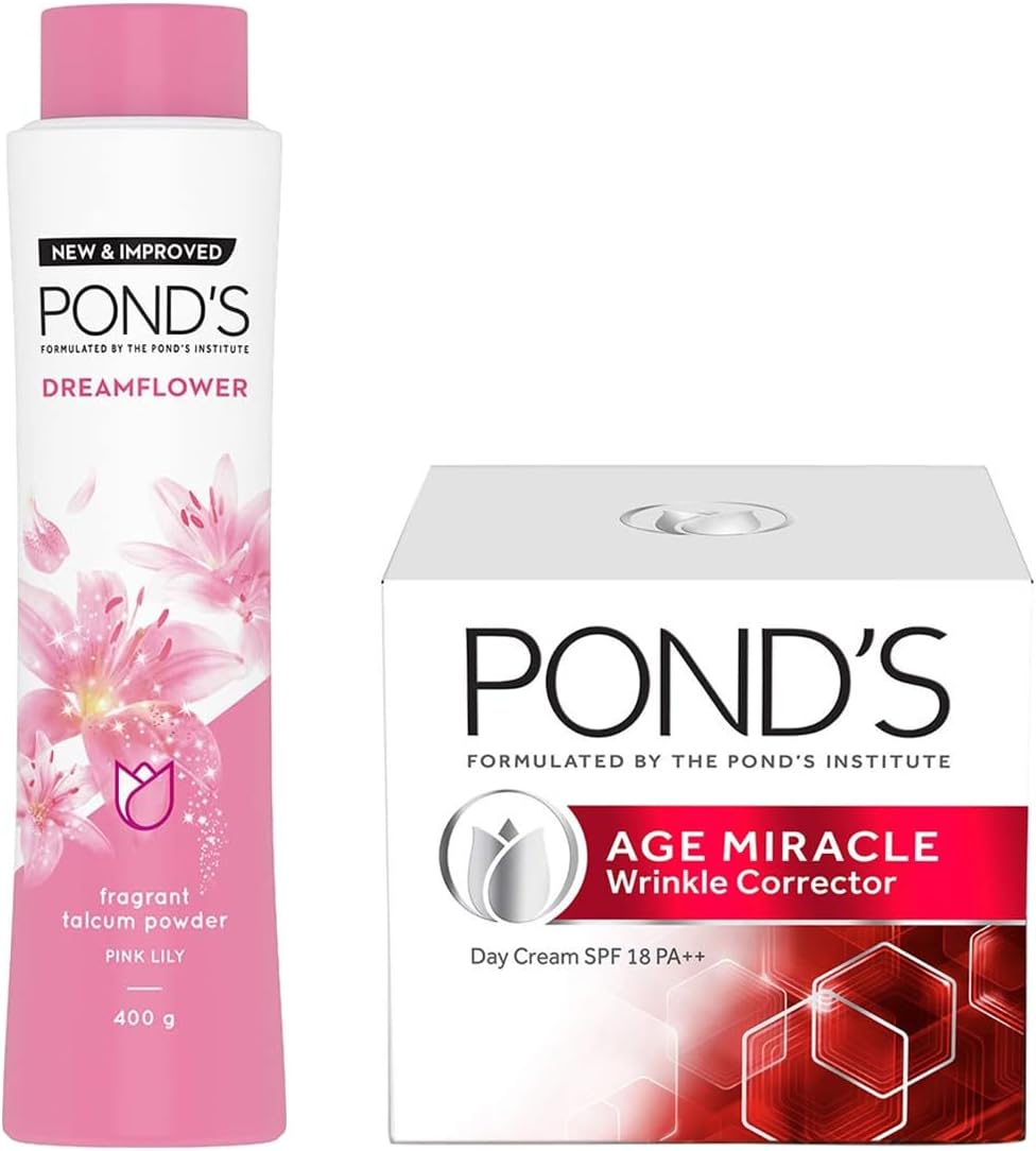 POND'S Dreamflower Fragrant Talcum Powder, Pink Lily, 400 g And POND'S Age Miracle Wrinkle Corrector Day Cream SPF 18 PA++ 20g