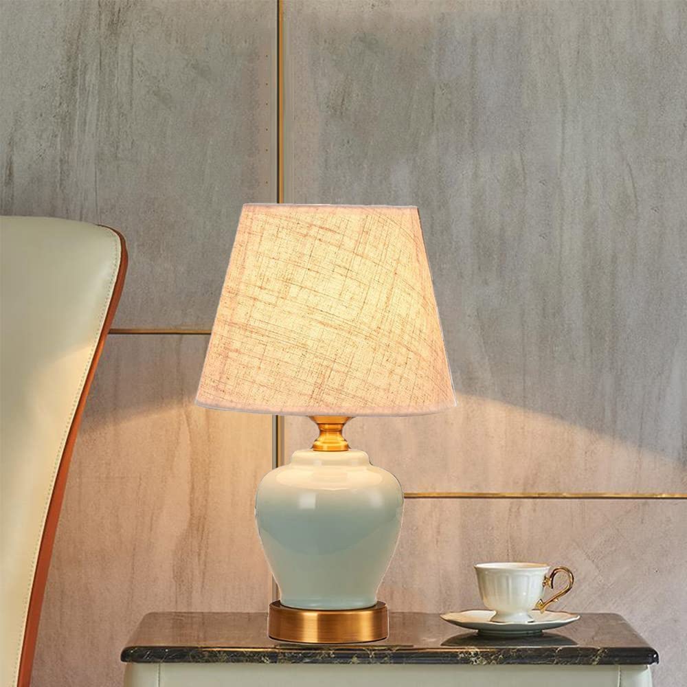 Mengjay Keramik Lampen Lampenfuß Lampenschirm Tischlampe Nachttischlampe Tischleuchte,Lampenschirm aus Stoff, E27 Schlafzimmerlampe,Wohnzimmerlampe,Lampe mit Schalter(ohne Leuchtmittel) (Blau)