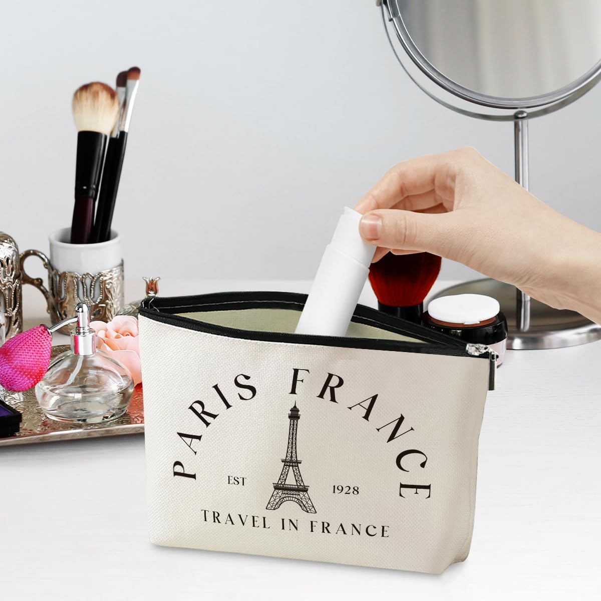 Parisian Makeup Bag Paris Gifts for Paris Lover Travel in France Cosmetic Bag France City Toiletry Bag French Souvenirs for Christmas Birthday Gift for Women Friends Sisters Girls Trip Gifts Favors