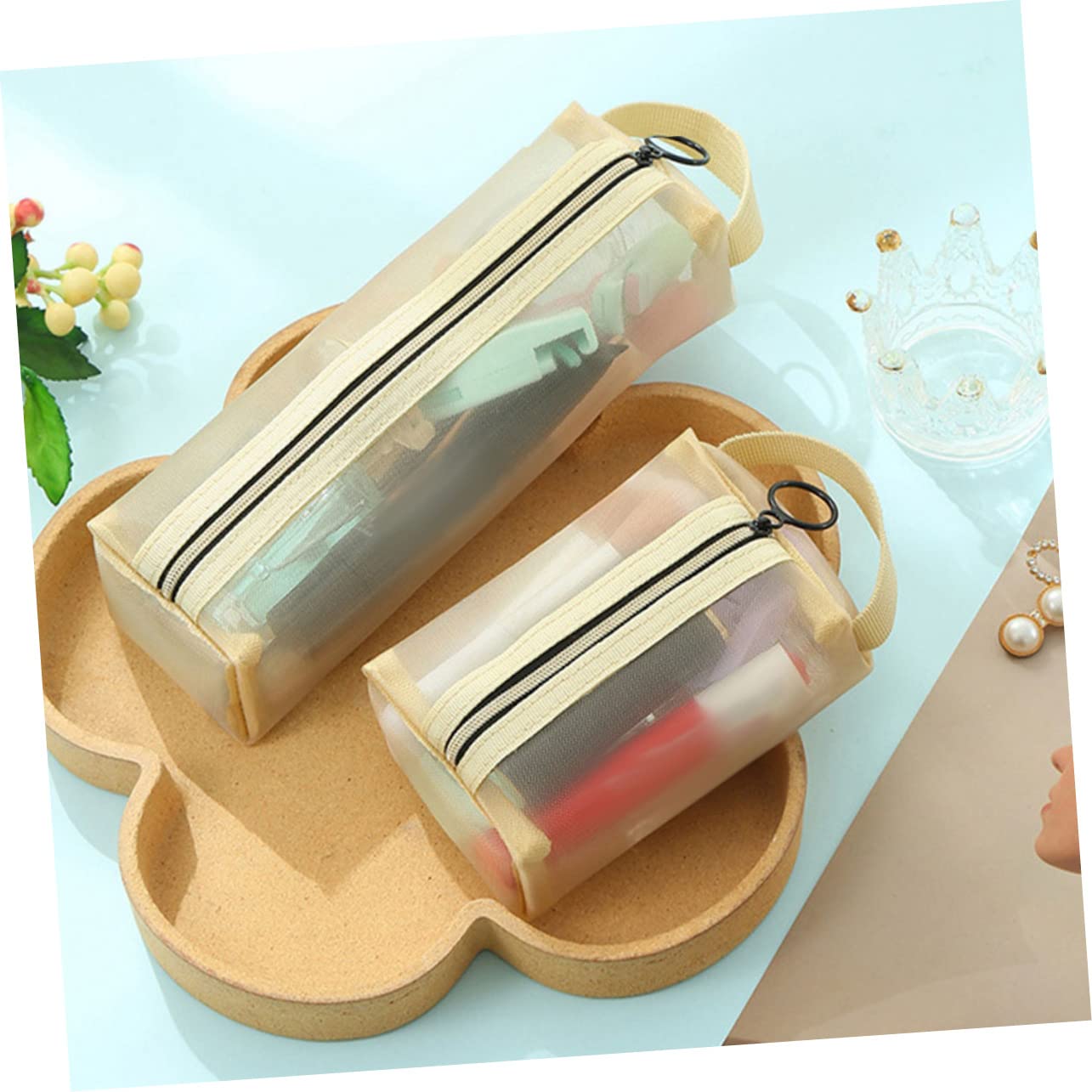 FRCOLOR 3juegos Bolsa De Maquillaje Portátil y Transpirable Neceser De Viaje para Cosméticos y Artículos De Tocador Gran Capacidad y Diseño Práctico De Color Melocotón