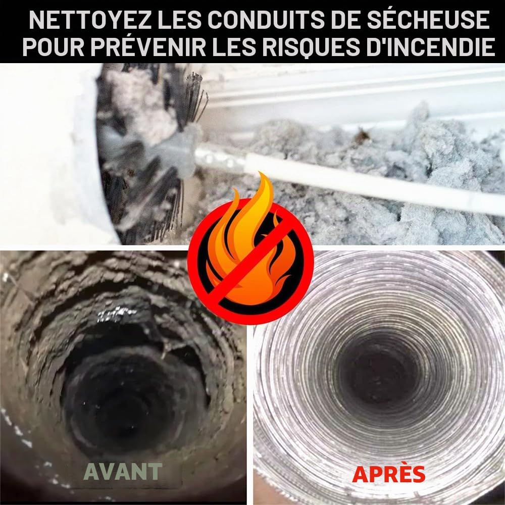 Hérisson ramonage, 17 pièces de Nettoyage de conduits daération | Avec 12 tiges de 41 cm, 3 têtes de Brosse de 10cm/15cm/20cm, a Tige hexagonale de 4,5 cm, a Brosse à Manche en Bois de 38 cm