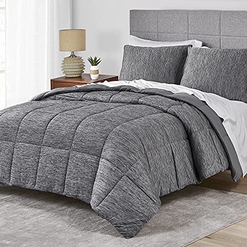 Umchord Grey Queen Comforter Set, Reversible Cooling & Breathable Comforter, Lightweight All Season Down Alternative Comforter, 3 Pieces Bedding Comforter Set (88"X88") #TOP2