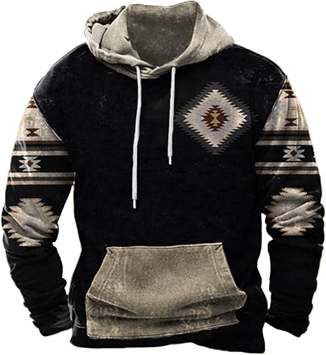 EELHOE Men's Graphic Western Vintage Hoodies Hooded Casual Vintage Sweatshirts Casual Long Sleeve Pullover Shirt
