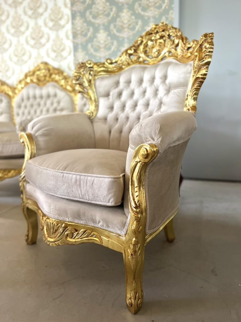 Ensemble de canapé de style Louis français beige rétro baroque rococo en velours avec finition dorée pour décoration de hall d'hôtel à domicile