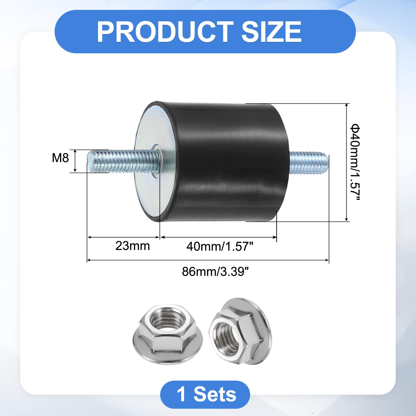 uxcell M8 x 23mm Rubber Mounts, 40 x 40mm Cylindrical Anti Vibration Isolator Studs Shock Absorber Double Studs with Nuts for Car Bobbin Generator Air Compressors