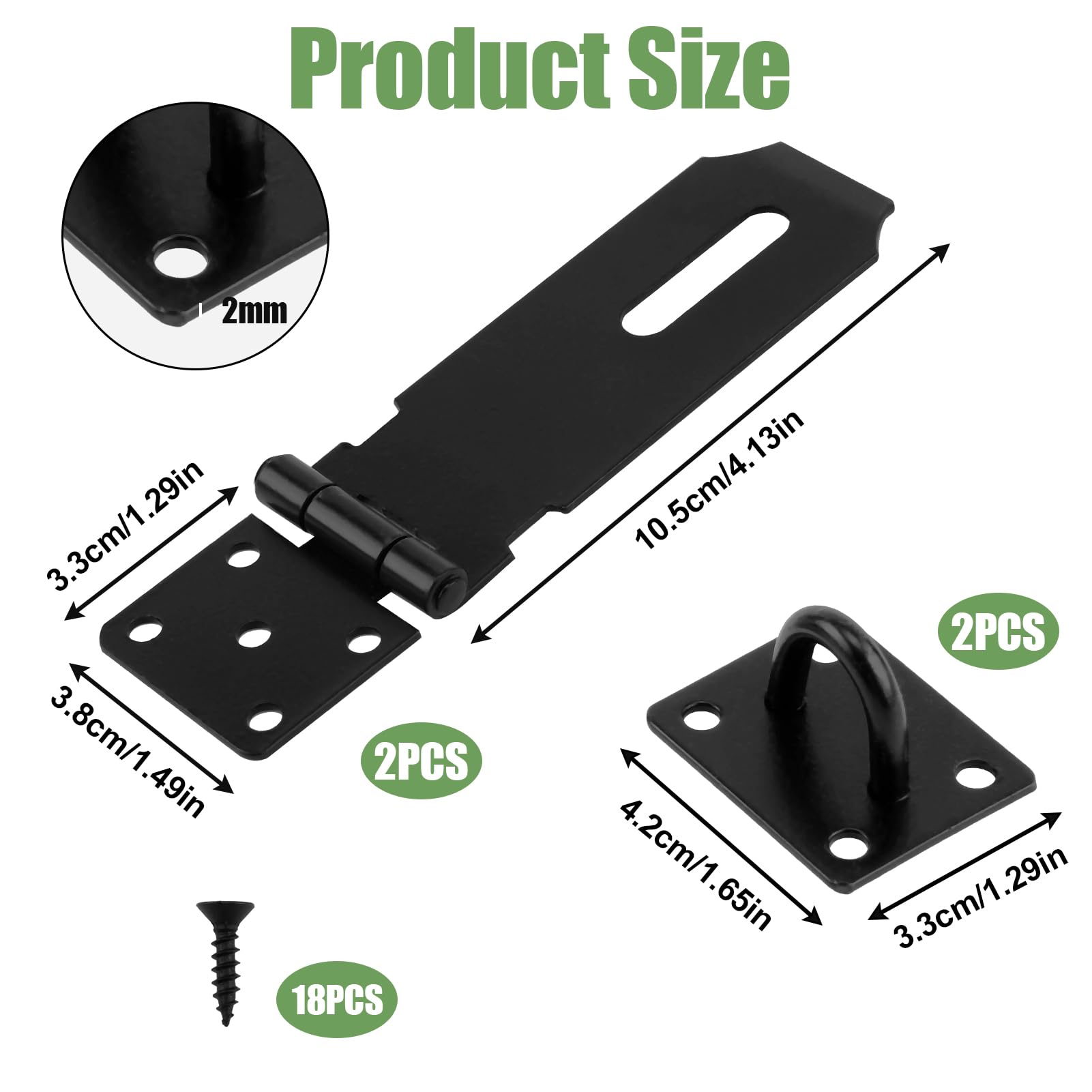 Padlock Hasp 4 Inch 2 Sets Stainless Steel Hasp and Staple Heavy Duty Security Clasp Lock Latch Hasps with Screws for Shed Door Lock Window Bedroom Garden Garage Cabinet Pet Cage(Black) - Image 2