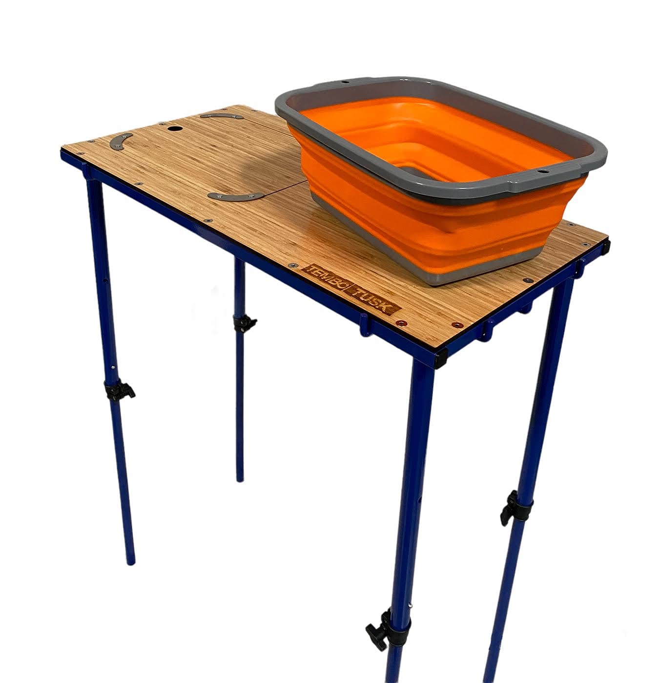 TEMBOTUSK Bamboo Camp Table Basin Kit, with Adjustable Legs, and Carry Bag