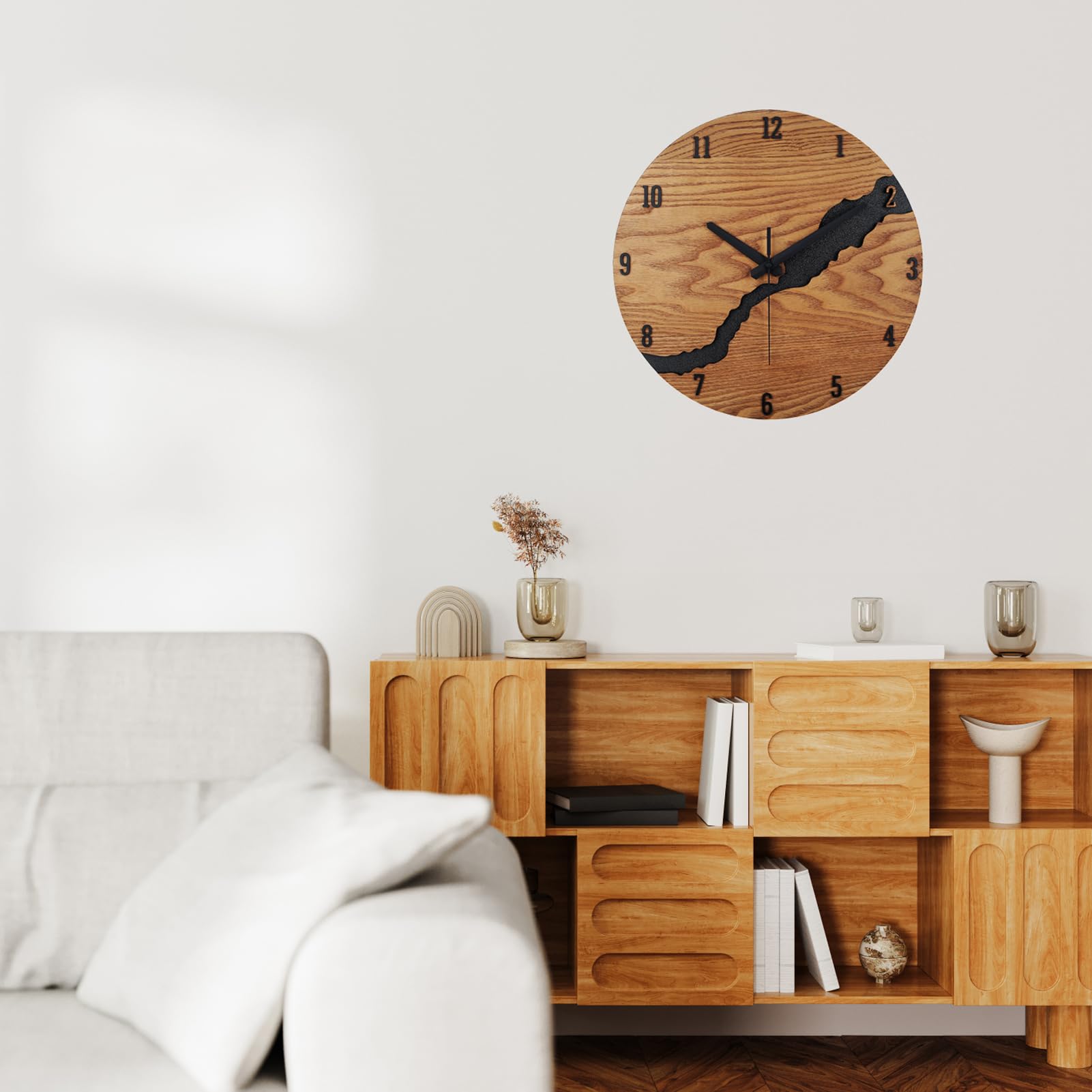 Beflourish Orologio da parete Legno con nummeri moderno silenzioso per Soggiorno, Camera da Letto, Cucina (40cm)