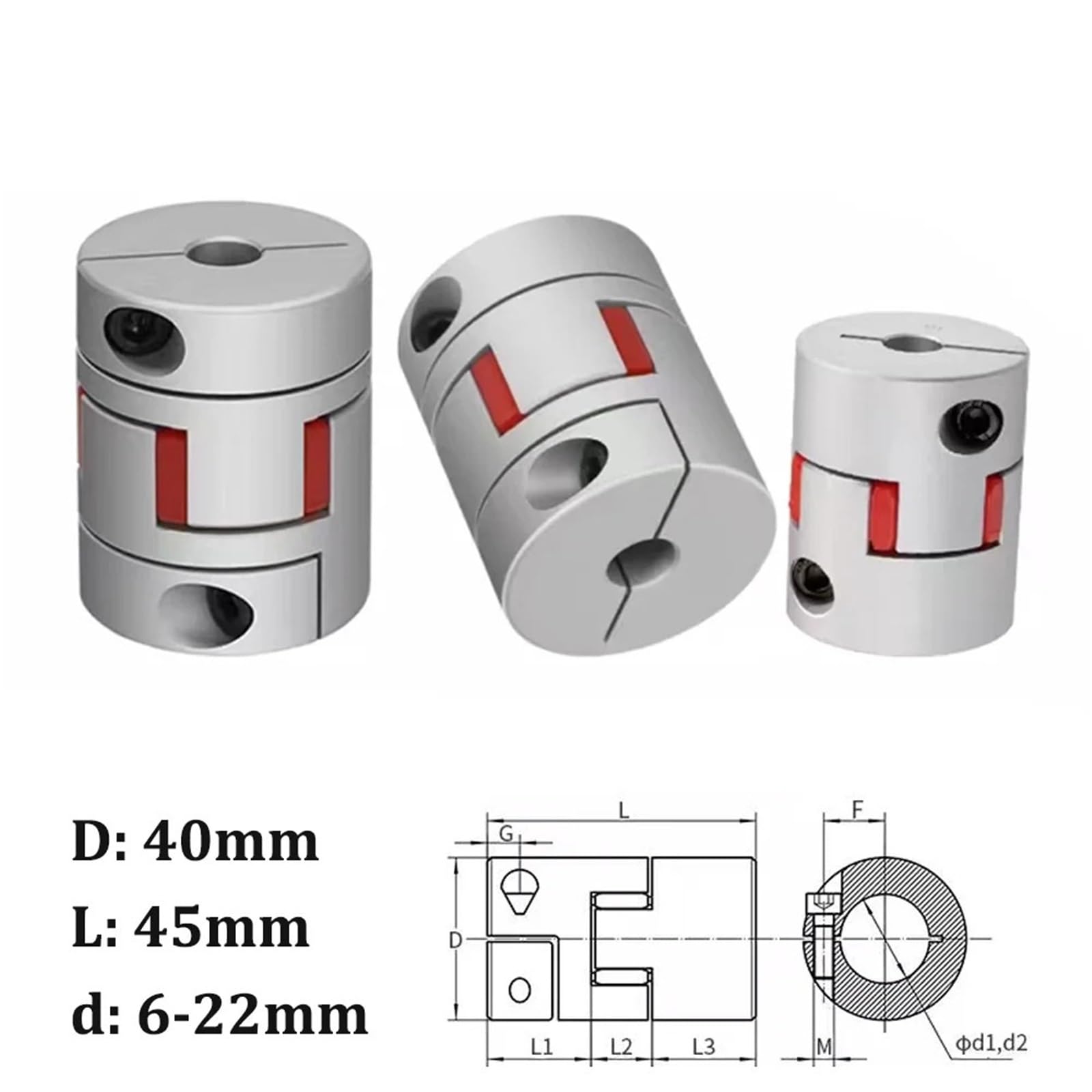 Coupleur de pince à prune Flexible, 1 pièce, D40 L45, arbre à 3 mâchoires, couplage d'arbre 6mm-22mm D40L45