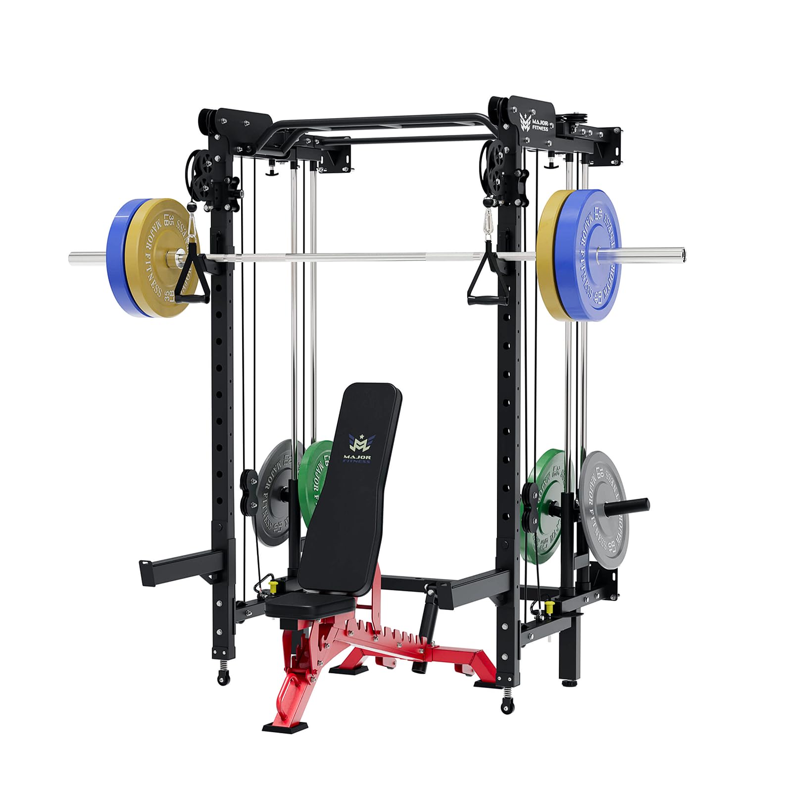 MAJOR FITNESS F35 Folding Power Rack 4-in-1 Home Gym with Cable Pulley System, Multi-Grip Pull-Up Bar, Landmine, 80+ Exercises Space-Saving Gym Equipment Easy Folding for Small Spaces