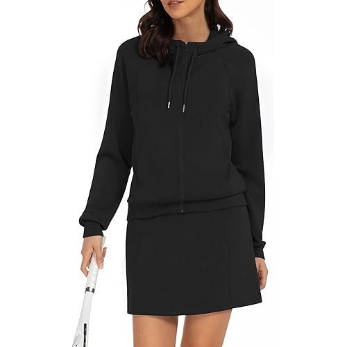 Women's 2 Piece Skort Set Athletic Tracksuit Short Tennis Skirt Zip Up Hooded Sweatshirt Active Outfits