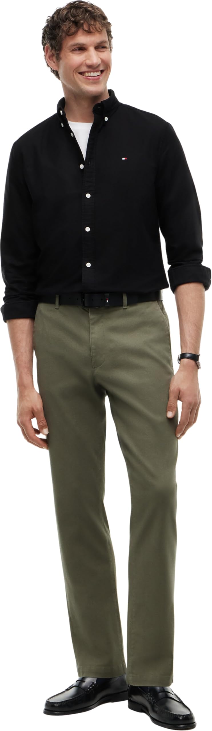 Tommy Hilfiger Koszula męska Solid Heritage Oxford RF MW0MW35774 L/S, czarna, L, Czarny (czarny/czarny jednolity), L