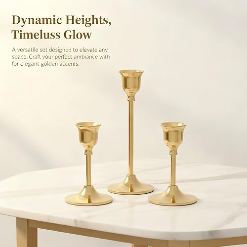 Miniatura 6 de Set of 3 Gold Candlestick Holders for Taper Candles, Gold Candle Holders, Metal Tall Taper Candle Holder Stands for Home Decor Wedding Party Table