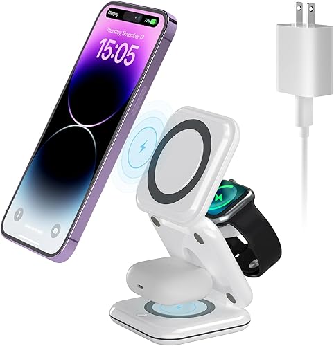 Gonat Estación de carga inalámbrica, cargador inalámbrico magnético 3 en 1 para dispositivos Apple, lámpara de escritorio con cargador inalámbrico