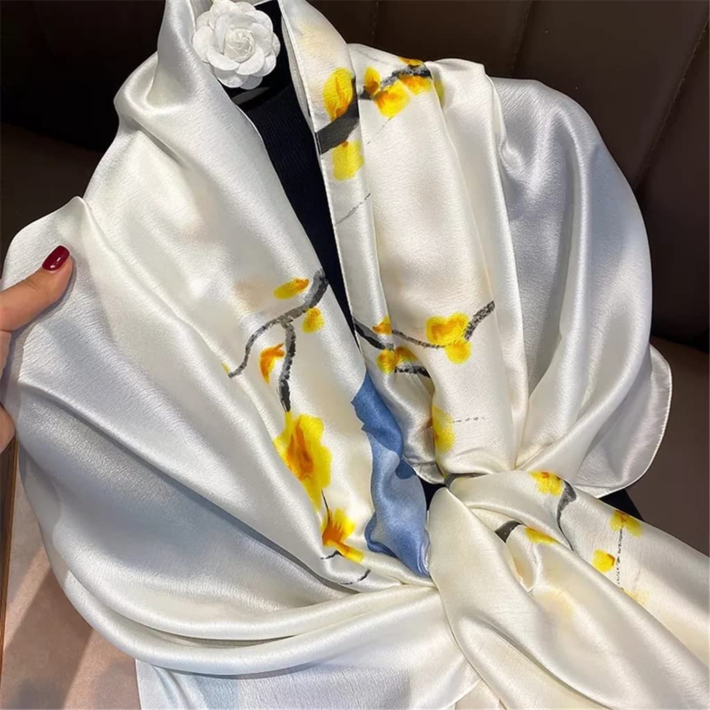 Pañuelo Elegante de Seda con Flores para la Cabeza, Estola de Playa para Mujer, chales y envolturas Vintage, pañuelo para el Cuello, Bandana para Mujer (A 90 x 180 cm)