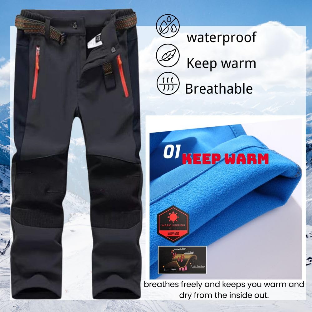 Pantalones de esquí térmicos impermeables Hpbygstae para niños y niñas, negro, unisex, longitud larga