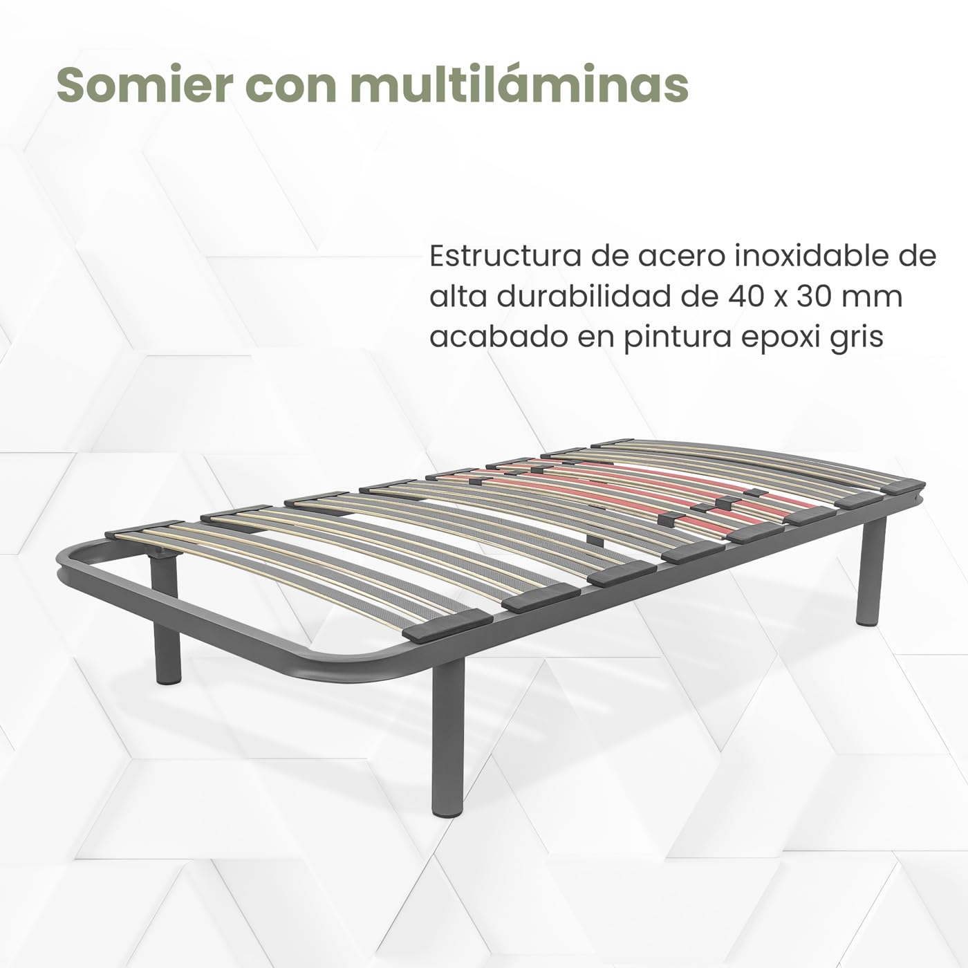 Homey - Somier Multiláminas Extra Resistente con Reguladores Lumbares de 90 x 190 con 4 Patas de 25cm Incluidas