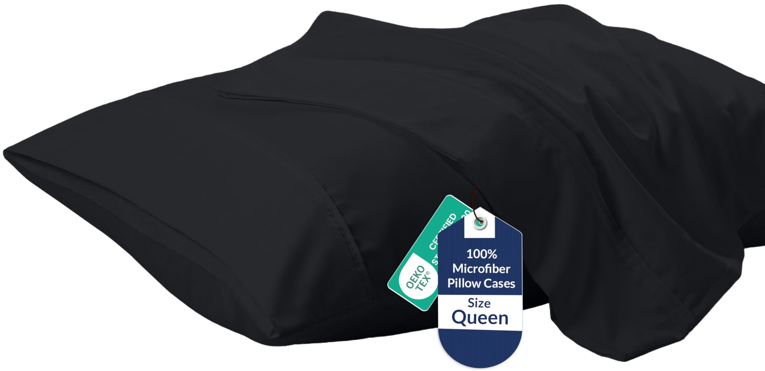 Royale Linens Queen Pillowcase Set of 2 - Bed Pillow Cover - 20" x 30" - BlackPillowcases - 1800 Brushed Microfiber, Wrinkle & Fade Resistant - Soft &