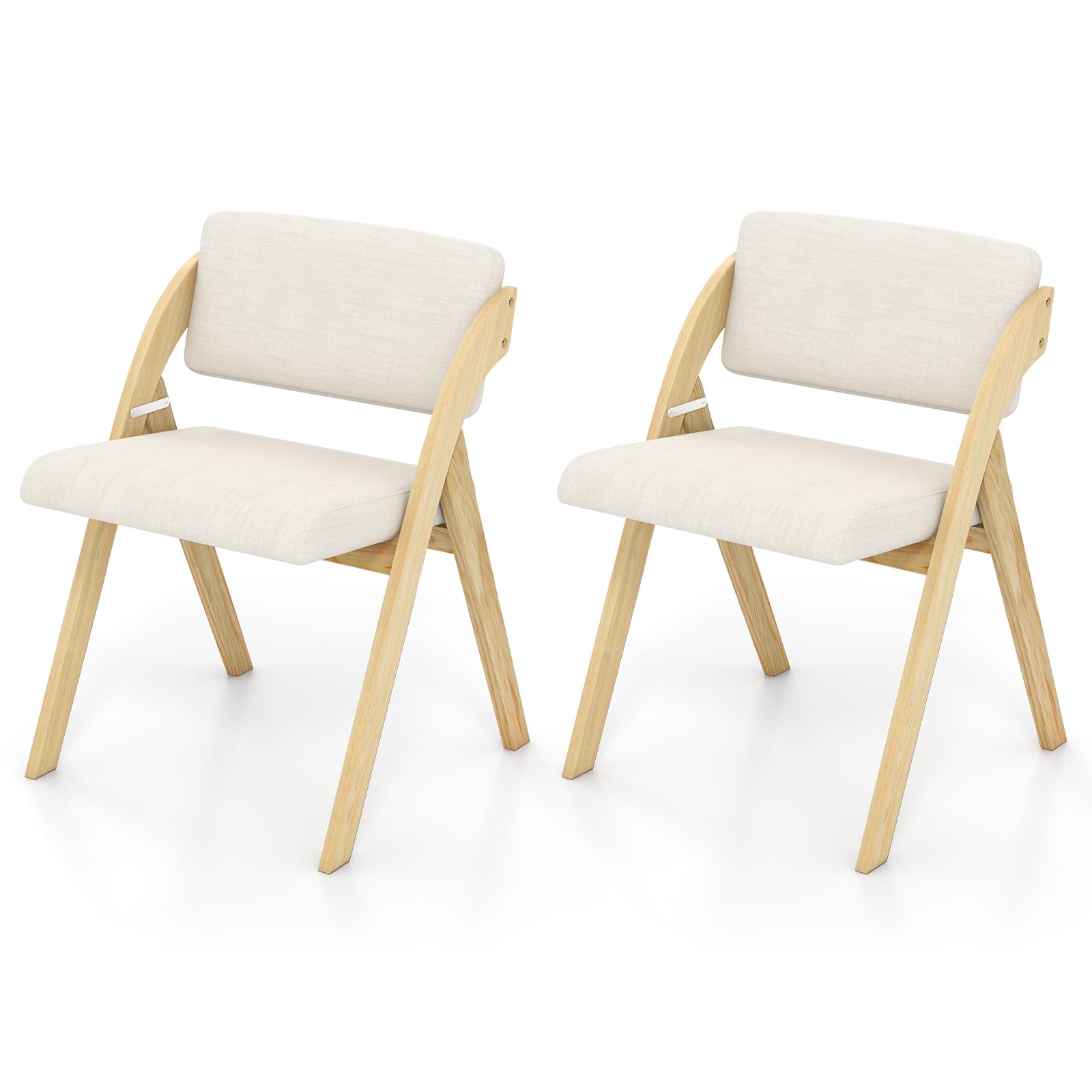 HOMASIS Set di 2 Sedie Pieghevoli da Sala da Pranzo, Poltrona da Salotto con Seduta e Schienale Imbottiti, Sedia da Cucina con Gambe in Legno Massello per Ufficio, 56 x 53 x 76 cm (Naturale)