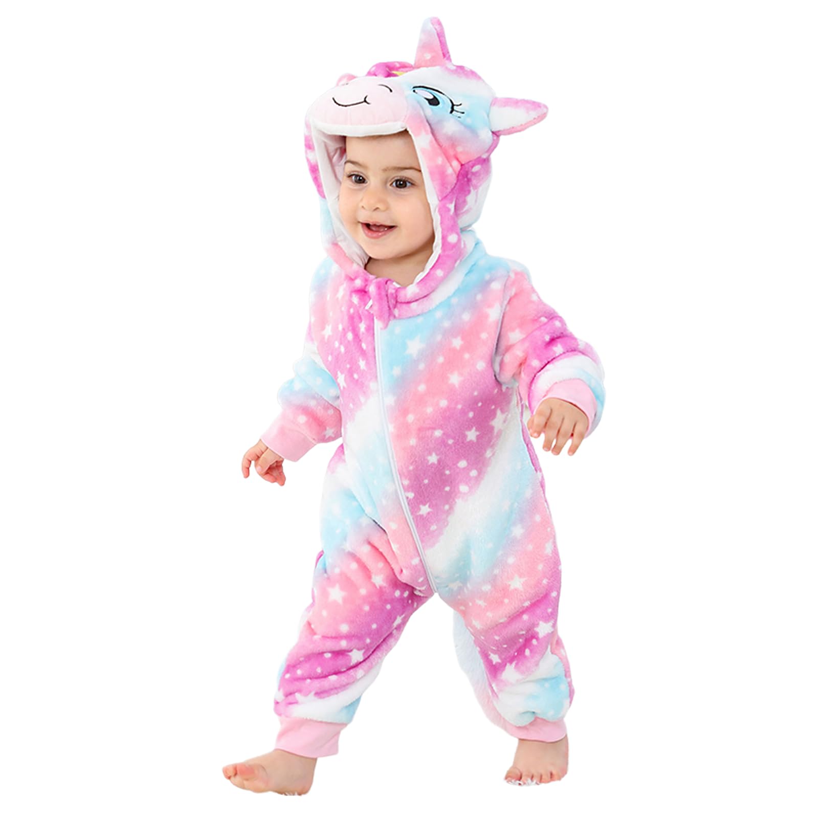 Pagliaccetto Neonato Invernale Costume Neonato, Flanella Unicorno Dinosauro Costume Neonata Sacco Nanna con Cappuccio Animale Tuta Neve Tutone Pile Bambino 0-36 Mesi