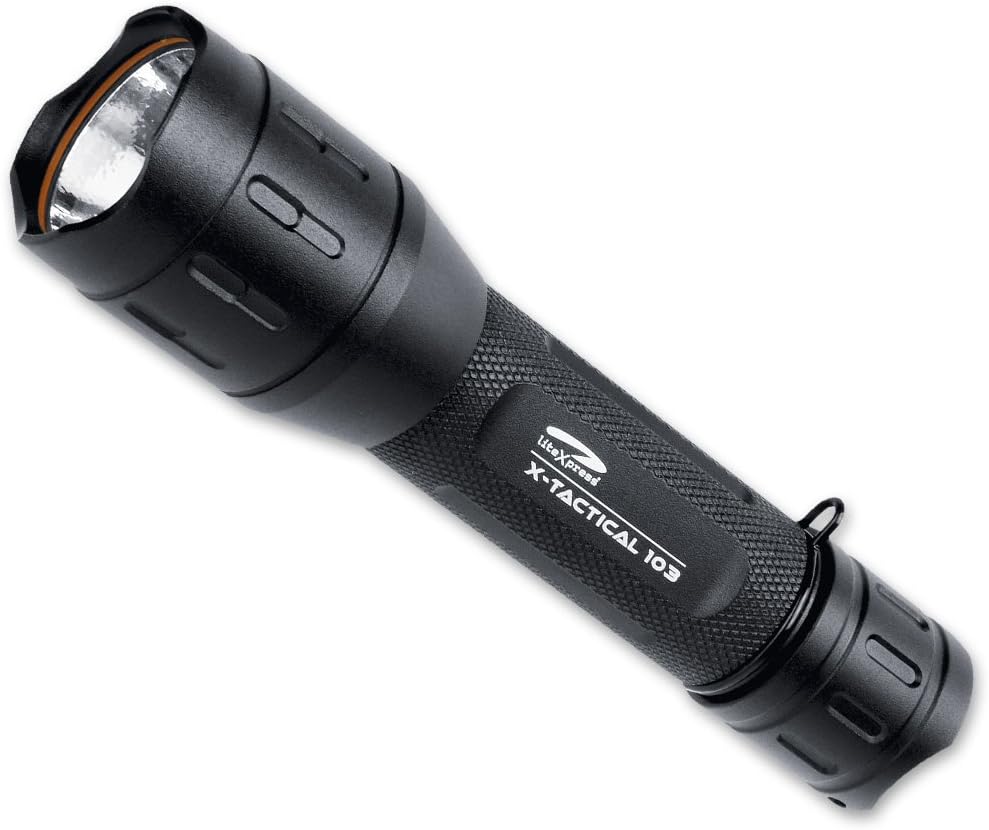 LiteXpress Aircraft Aluminum Flashlight X-Tactical 103 Black, up to 162 lumens with 7 Modes, 3 Different 5 mm LEDs (red, Green, Blue) Power Rating According to ANSI Standard, Black