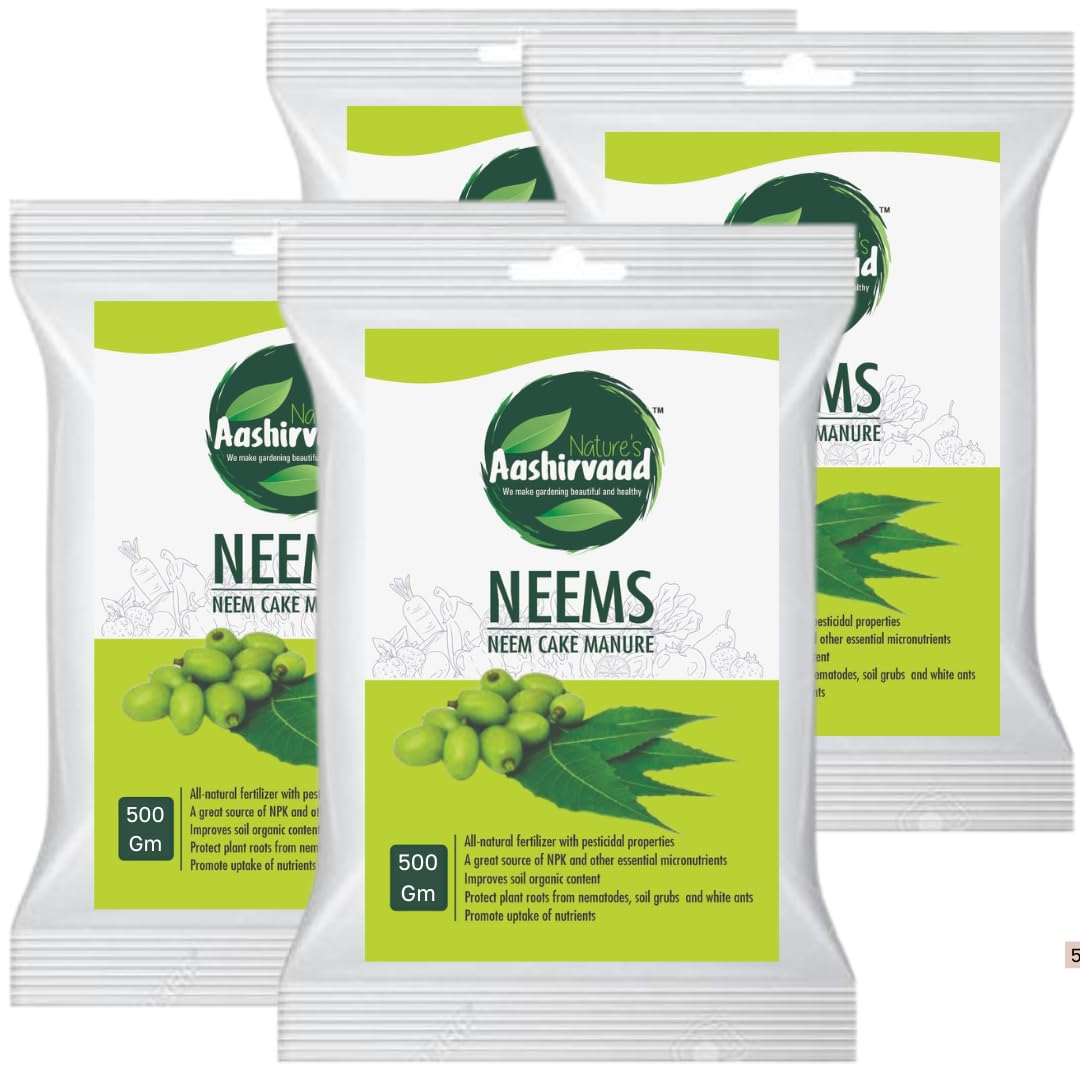 Organic Neem Cake Powder Concentrated Bio Fertilizer and Pest Repellent for Plants | 100% Pure Neem Khal Powder for Healthy Growth and Protection (500Gm) (Pack of 4)