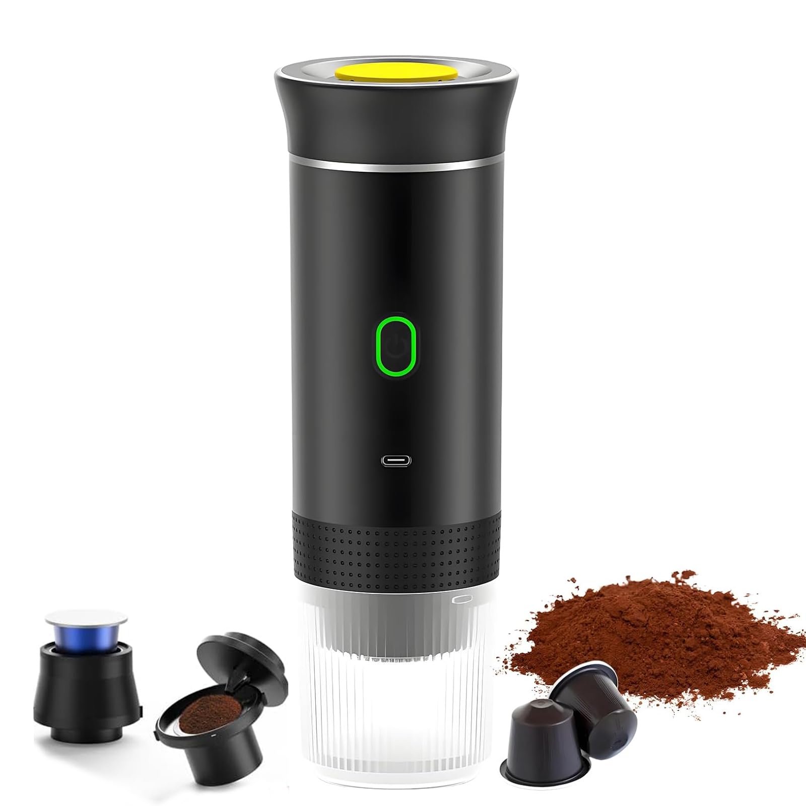 Yolispa Macchina caffè Portatile, Caffettiera Elettrica Riscaldata per Porta USB-C, Portatile Piccola Macchina da caffè Elettrica Autoscaldante Macchina espressa, per Campeggio, Ufficio, Casa, Auto