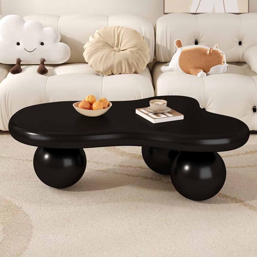 Sweiko Table Basse Design Nuage avec éclairage LED (16 Couleurs), Forme Originale, Pieds arrondis, Idéale pour Salon Moderne et Chambre d'enfant,Plateau Style Cloud Lumineux (Black)