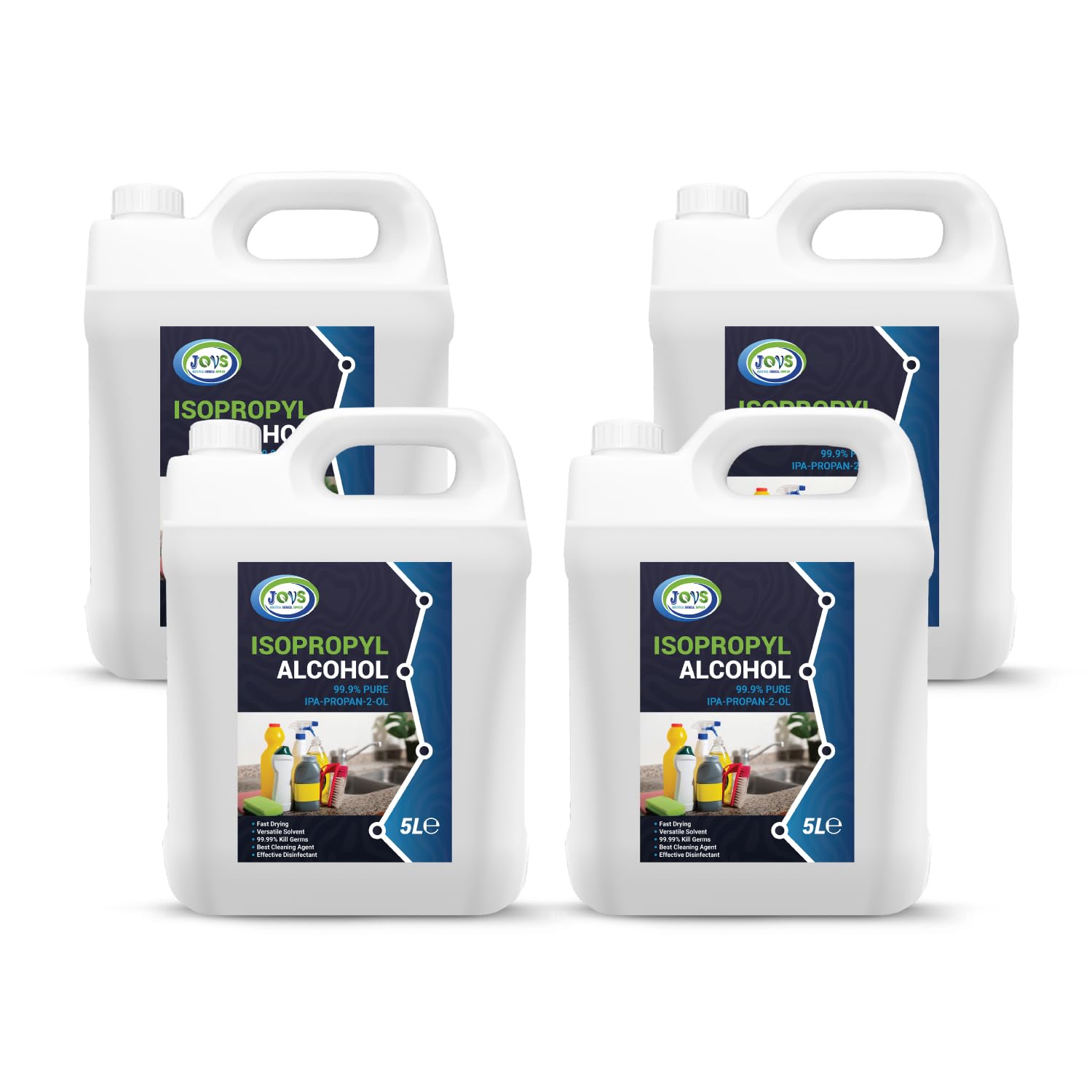 Isopropyl Alcohol 99.9% Pure | Lab Grade IPA | Isopropanol 4x 5L | Rubbing Alcohol for Cleaning and Disinfecting | Solvent for Electronics, Windows, Glass, Appliances, and More