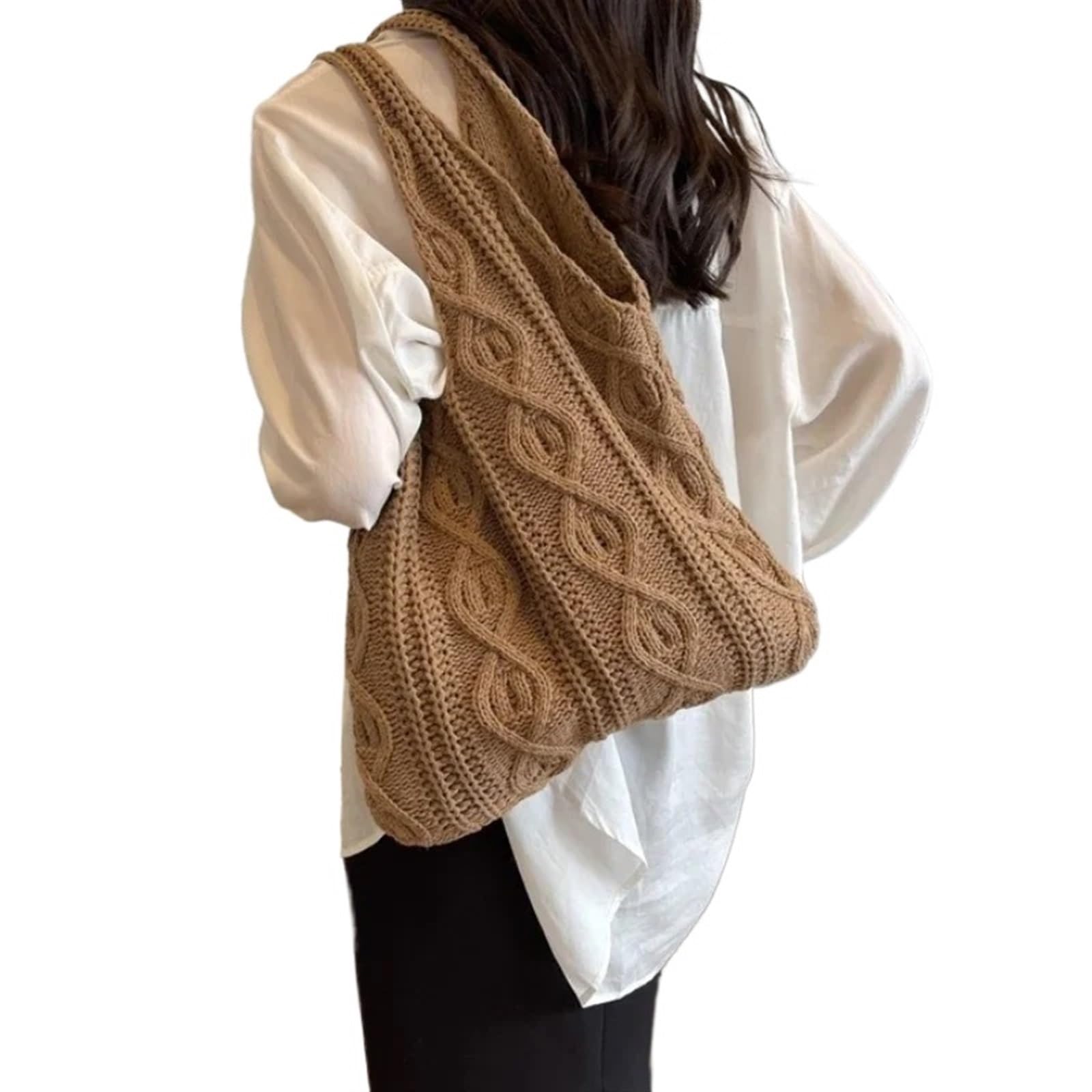 EBZFASO Knitted Cotton Crochet Tote Bag