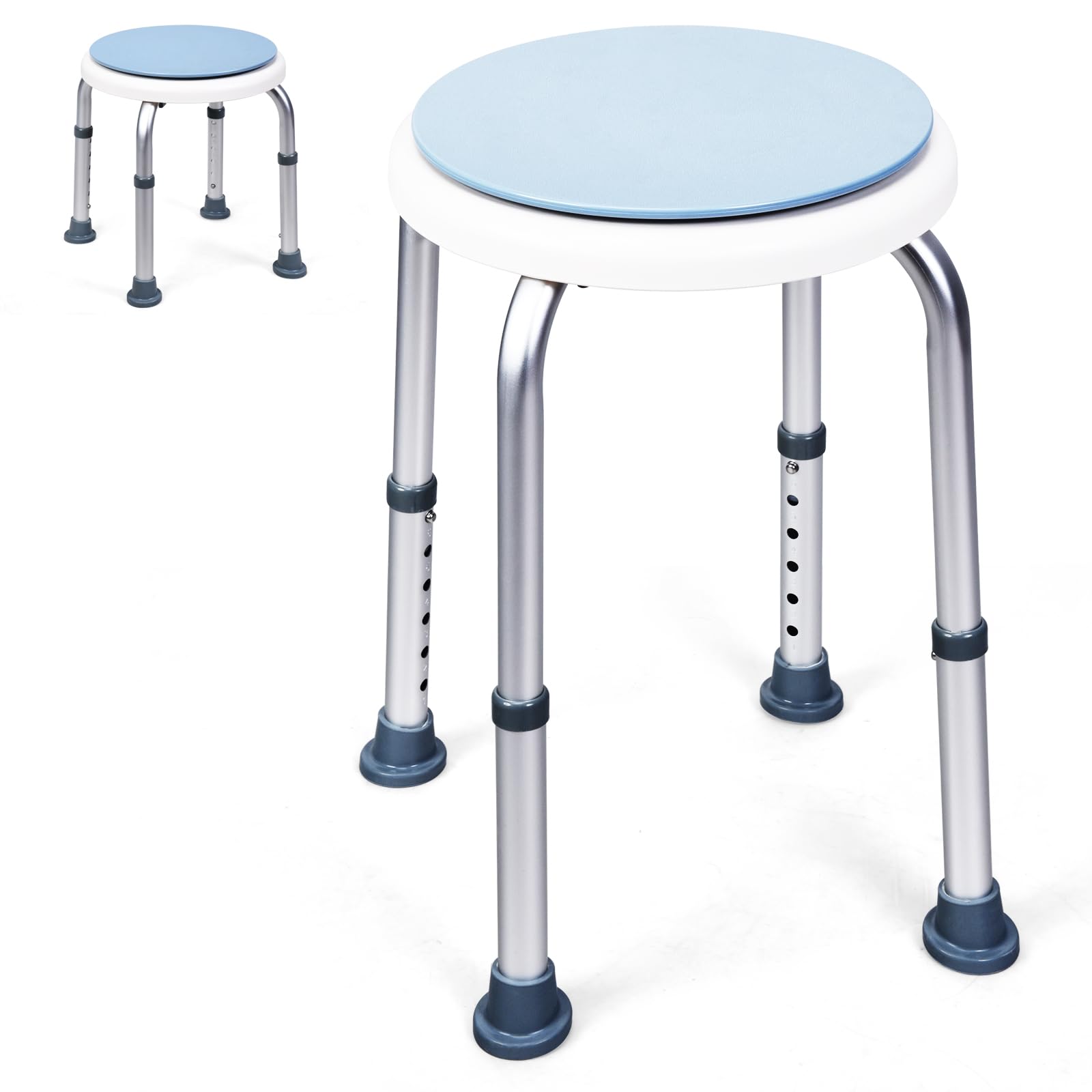 HOMASIS Taburete de Ducha Ajustable en 6 Altura, Taburete de Baño, Carga de 120 kg, Silla para Ducha con Pies de Goma Antideslizantes para Personas Necesitadas de Cuidados