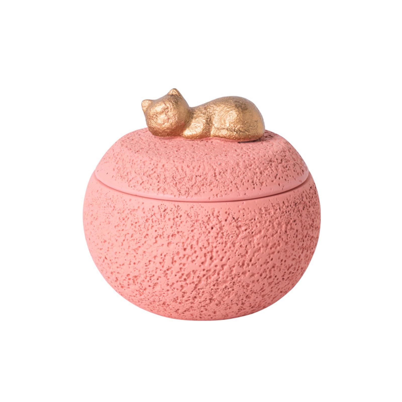 Pet Urn for Ashes, Small Cement Dog/Cat Urn with Gold-Plated Figurine – 350ml, Airtight Seal, Anti-Slip Base – Keepsake Cremation Box for Small Dogs, Cats (Pink, Cat)