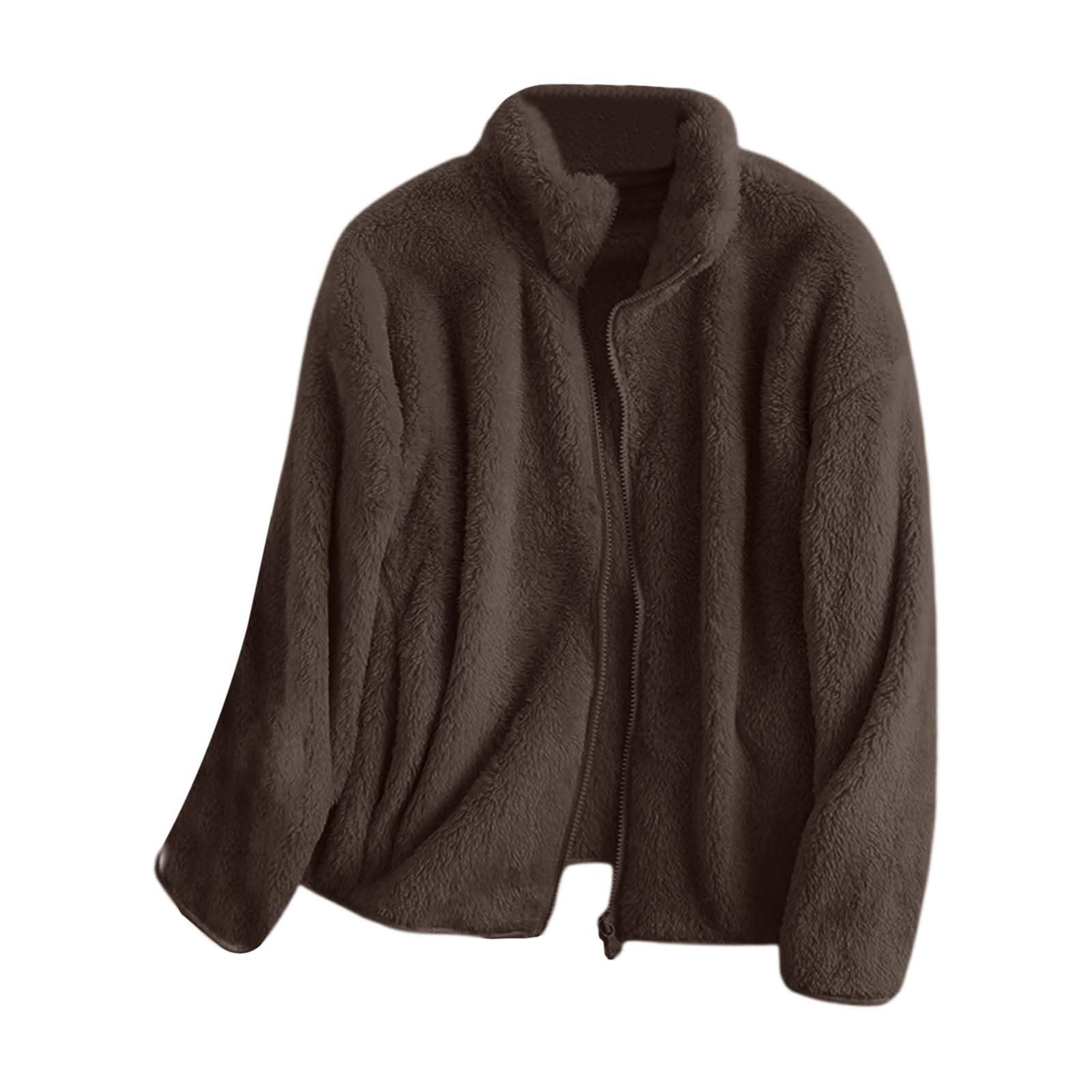 Generico Giacca da Donna Pile Camera Corta in Pile Senza Cappuccio Felpa Invernale con Zip Giacca Eleganti Tinta Unita Peluche Giubbotto Teddy Fleece Versione Loose Del Tinta Homewear